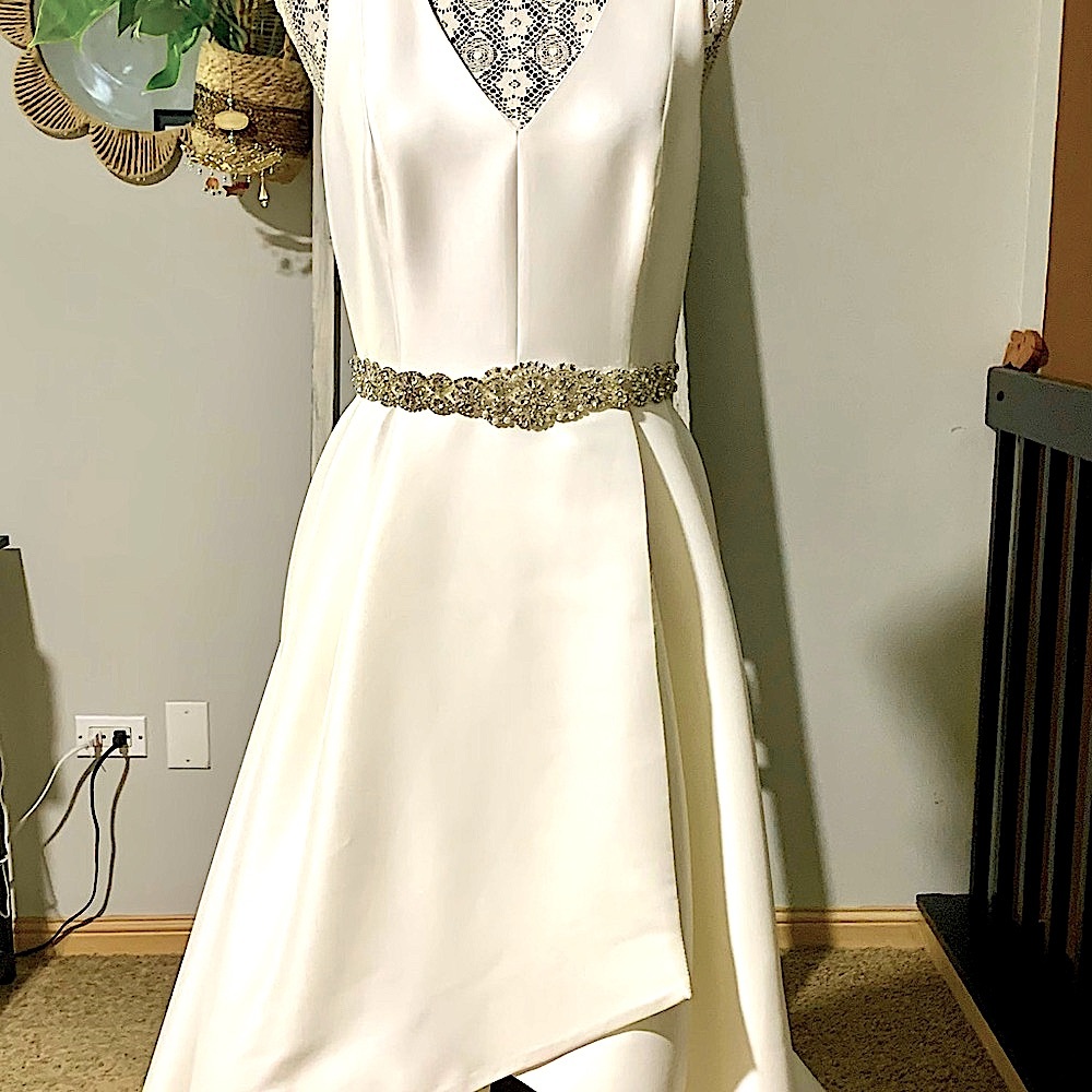 Special occasion/wedding dress . Calvin Klein high-low length, size 6-eggshell.